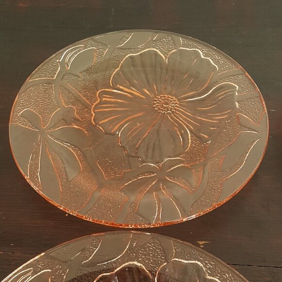 4pc Pink Glass Plates Floral Hibiscus Dessert Plates - Picture 6 of 9